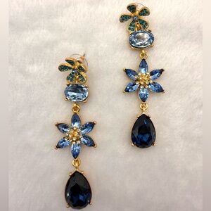 Oscar de la Renta Gold and Blue Floral Earrings
